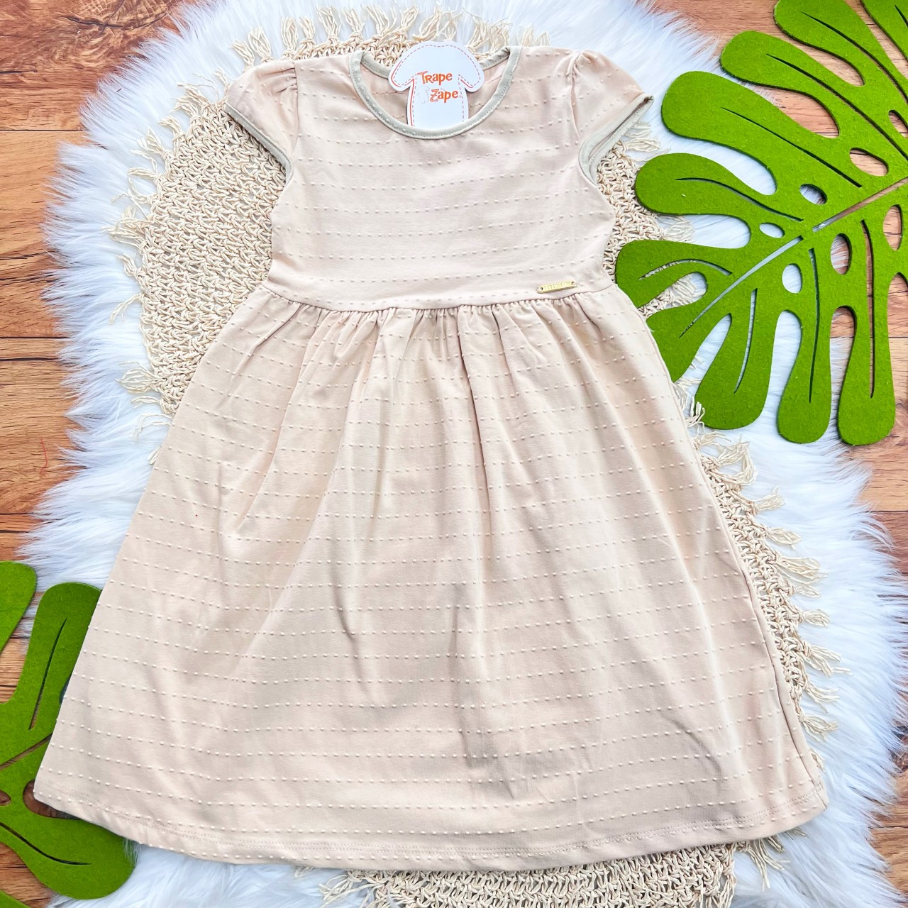 Vestido Manga Curta Ana Bola - Areia